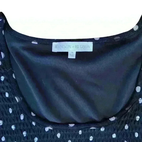 Madison + Hudson Tiered Flowy Dress Size M Black White Polka Dot Stretch Maxi - Picture 2 of 14